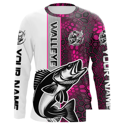 Walleye Fishing Custom Grunge Long Sleeve Tournament Shirts, Walleye Fishing Jerseys | Pink Camo IPHW6638