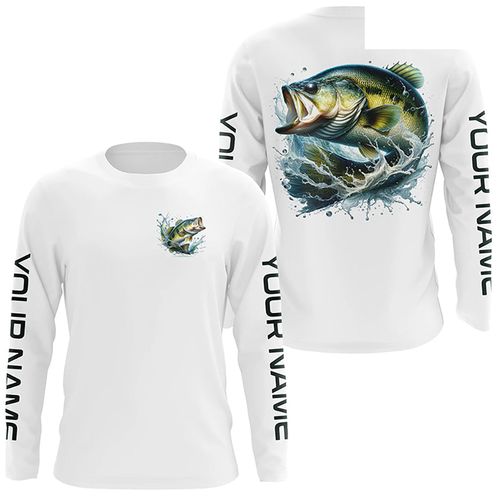 Largemouth Bass Fishing Custom Performance Long Sleeve Fishing Shirts, Bass Tournament Fishing Shirt IPHW5589