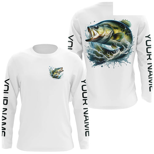 Largemouth Bass Fishing Custom Performance Long Sleeve Fishing Shirts, Bass Tournament Fishing Shirt IPHW5589