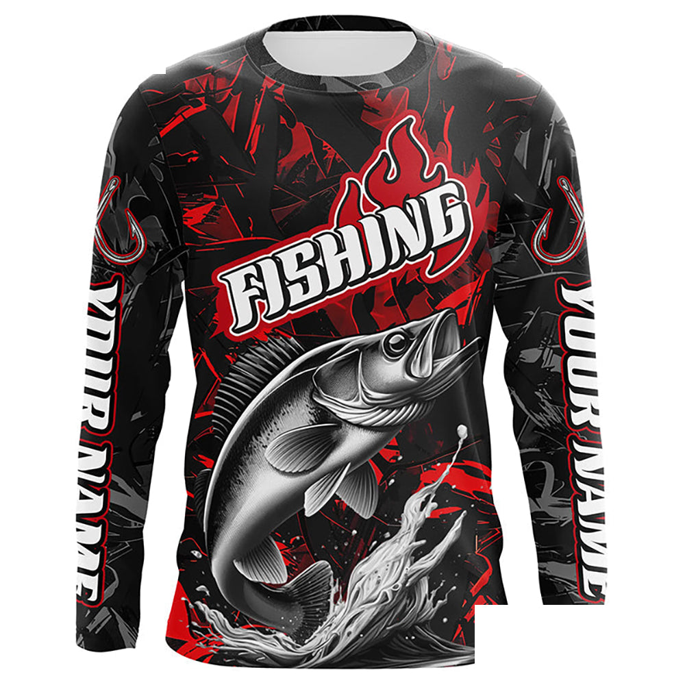 Walleye Fishing Custom Long Sleeve Shirts, Walleye Tournament Fishing Jerseys | Red Camo IPHW6658
