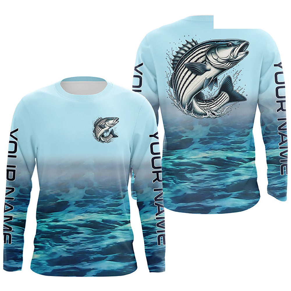 Striped Bass Fishing Custom Performance Fishing Gear Shirts, Striper Long Sleeve Fishing Shirts IPHW6819