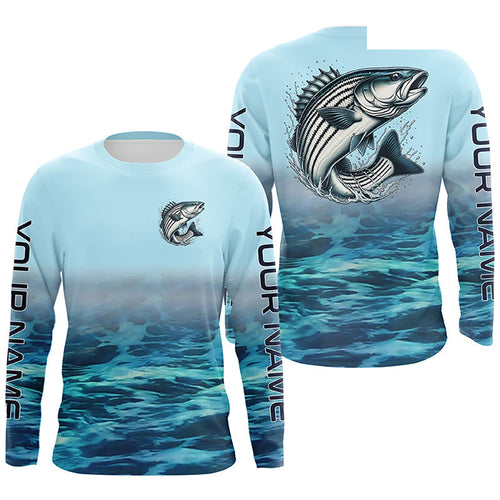 Striped Bass Fishing Custom Performance Fishing Gear Shirts, Striper Long Sleeve Fishing Shirts IPHW6819