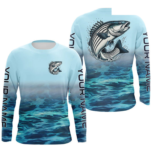 Striped Bass Fishing Custom Performance Fishing Gear Shirts, Striper Long Sleeve Fishing Shirts IPHW6819