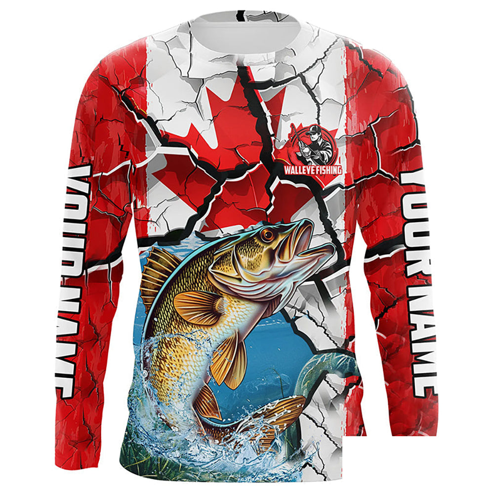 Personalized Canada Flag Walleye Fishing Shirts, Walleye Fishing Tournament Jerseys IPHW6828