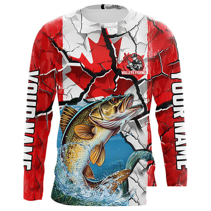 Personalized Canada Flag Walleye Fishing Shirts, Walleye Fishing Tournament Jerseys IPHW6828