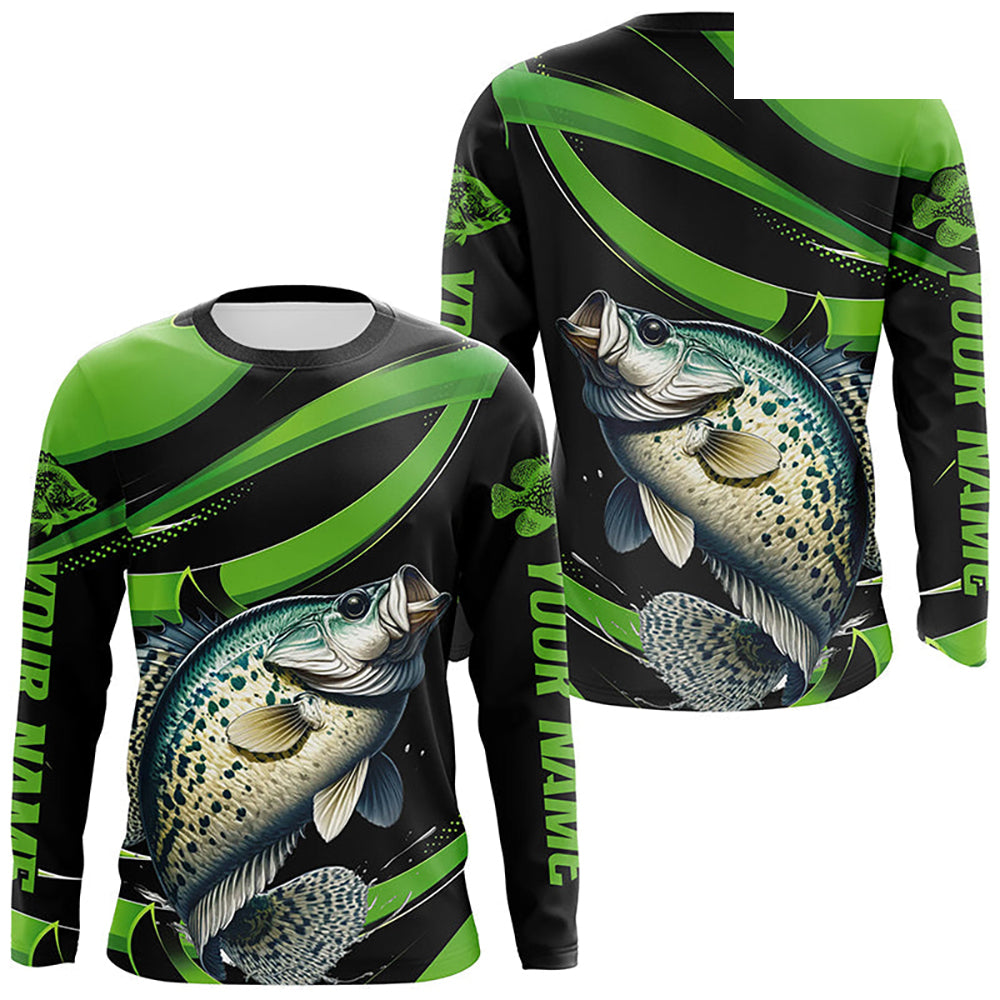 Black And Green Custom Crappie Fishing Jerseys, Crappie Long Sleeve Tournament Fishing Shirts IPHW7000