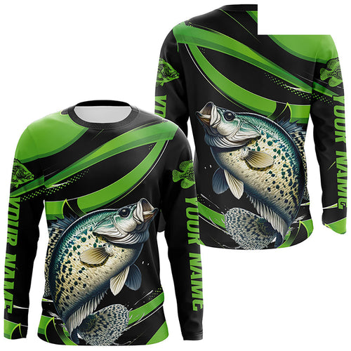 Black And Green Custom Crappie Fishing Jerseys, Crappie Long Sleeve Tournament Fishing Shirts IPHW7000