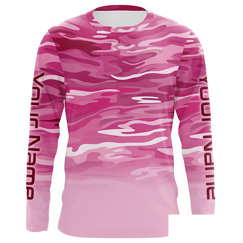 Pink Camo Custom Long Sleeve Tournament Performance Fishing Shirts For Charter Fishing Trip IPHW5797