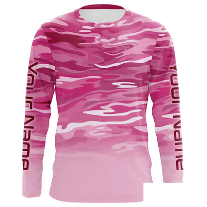 Pink Camo Custom Long Sleeve Tournament Performance Fishing Shirts For Charter Fishing Trip IPHW5797