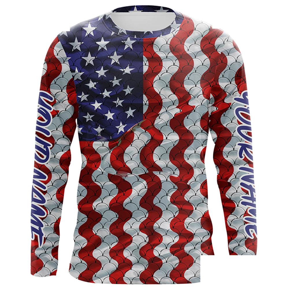 Personalized American Flag Long Sleeve Fishing Shirts Uv Protection, Patriotic Fishing Apparel IPHW6837