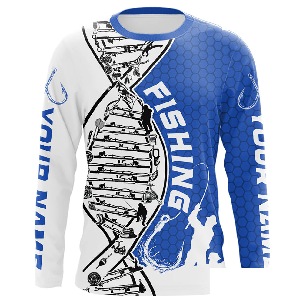 Custom Blue And White Fishing Tools Fishing DNA Long Sleeve Tournament Fishing Shirts IPHW9177