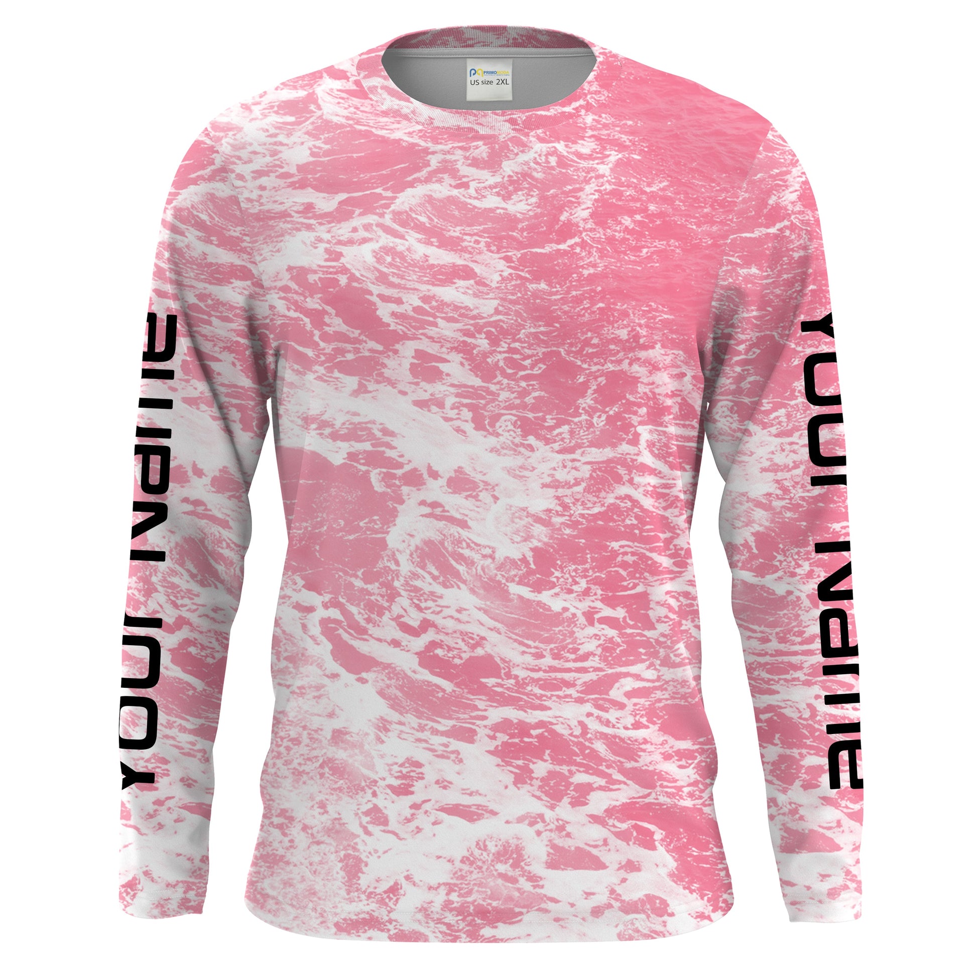 Custom Saltwater Long sleeve Fishing Shirts UV Protection, Sea wave camo Fishing Shirts | pink - HPW241