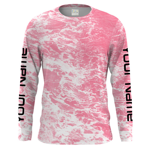 Custom Saltwater Long sleeve Fishing Shirts UV Protection, Sea wave camo Fishing Shirts | pink - HPW241