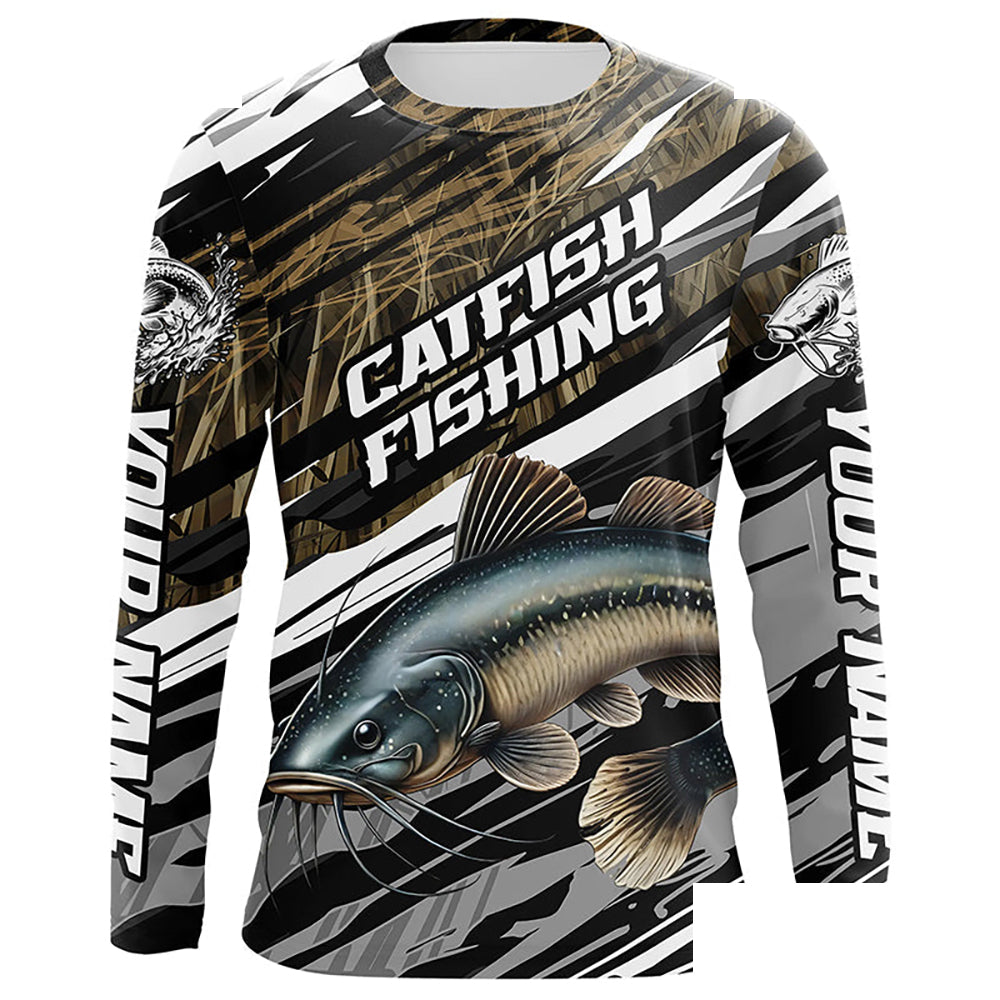 Catfish Fishing Custom Long Sleeve Tournament Fishing Shirts, Catfish Fishing Jerseys Grass Camo IPHW7020