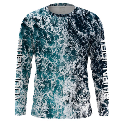 Custom Saltwater Long sleeve performance Fishing Shirts UV Protection, ocean sea wave Fishing apparel - HPW246