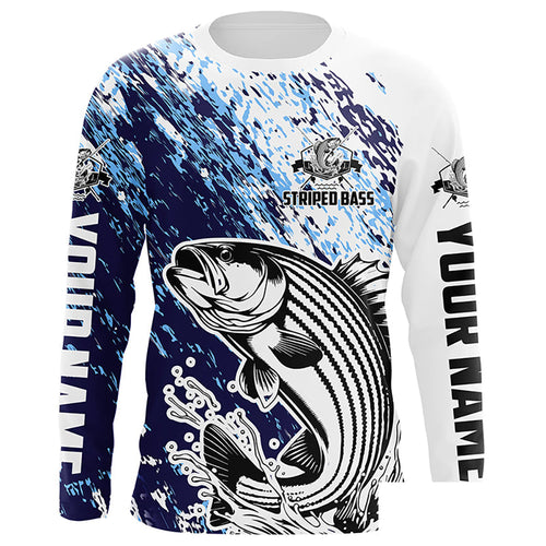 Striped Bass Fishing Custom Long Sleeve Performance Fishing Shirts, Striper Fishing Jerseys | Blue IPHW5821