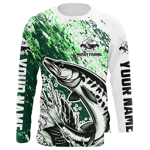 Custom Musky Fishing Jerseys, Muskie Long Sleeve Performamce Fishing Shirts For Adult And Kid |Green IPHW5815