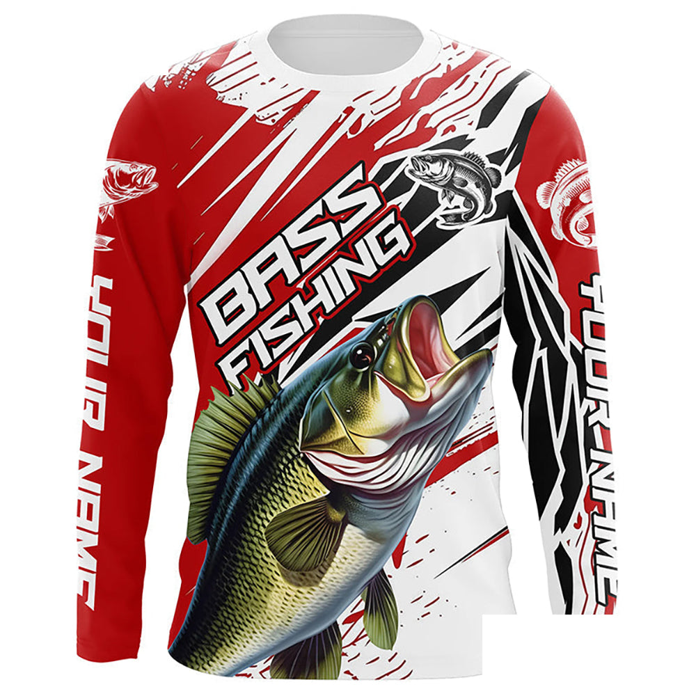 Largemouth Bass Fishing Custom Long Sleeve Tournament Shirts, Bass Fishing Jerseys | Red IPHW6243