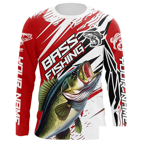 Largemouth Bass Fishing Custom Long Sleeve Tournament Shirts, Bass Fishing Jerseys | Red IPHW6243
