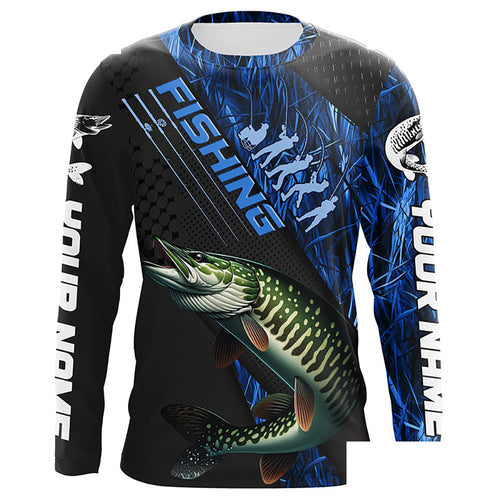 Custom Musky Fishing Long Sleeve Tournament Shirts, Musky Fisherman Jerseys | Blue Camo IPHW6249