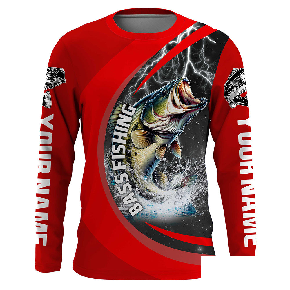 Personalized Bass Fishing Jerseys, Largemouth Bass Tournament Fishing Shirts | Red IPHW5703