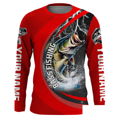 Personalized Bass Fishing Jerseys, Largemouth Bass Tournament Fishing Shirts | Red IPHW5703