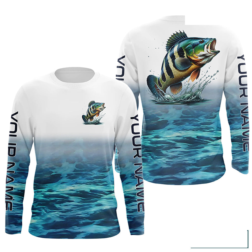Personalized Peacock Bass Long Sleeve Performance Fishing Shirts, Peacock Bass Fishing Jerseys IPHW6002