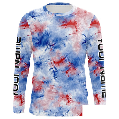 Red, White And Blue Tie Dye Personalized Patriotic Performance Fishing Shirts, Uv Fishing Apparel IPHW7348