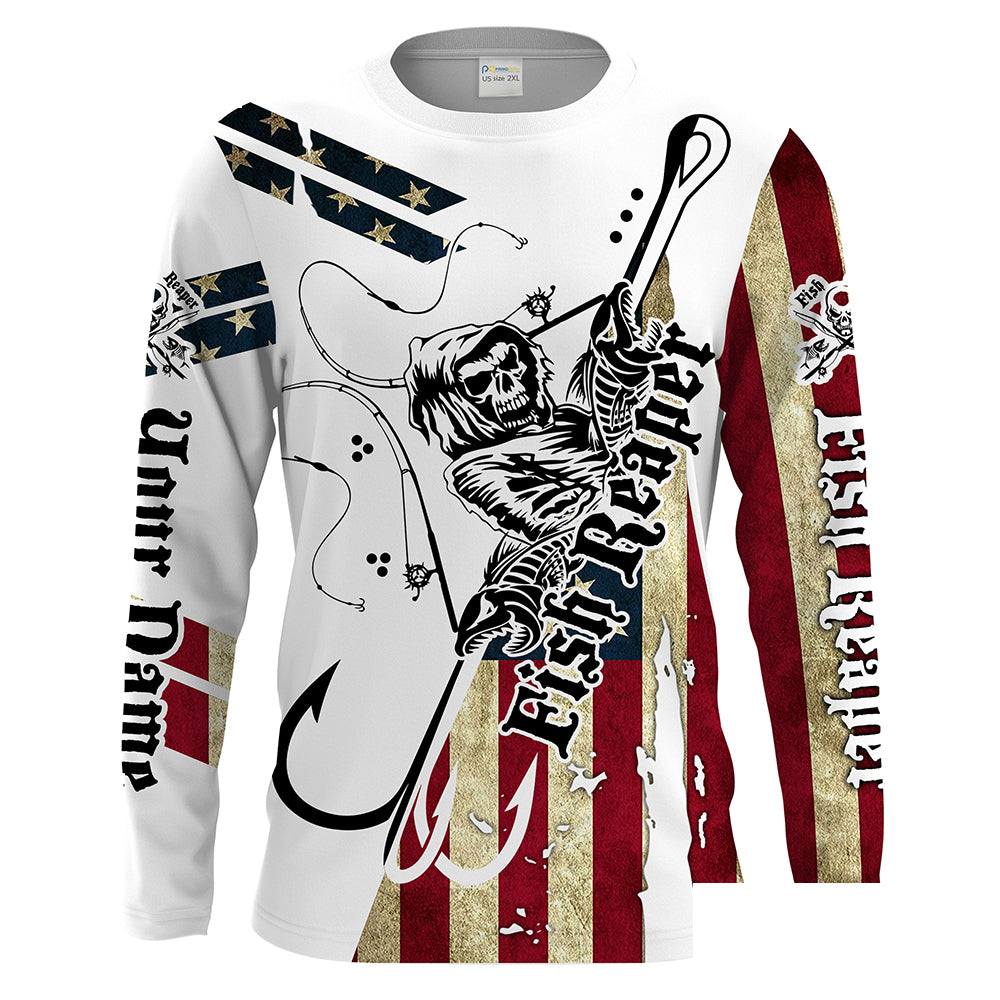 Fish reaper American Flag Custom Men Long Sleeve performance Fishing Shirts, Patriotic Fishing jerseys - HPW19