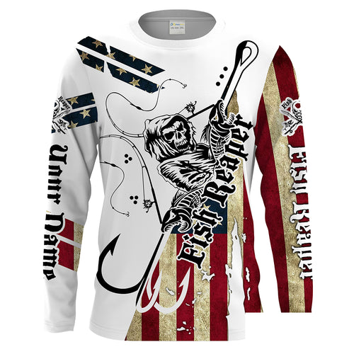Fish reaper American Flag Custom Men Long Sleeve performance Fishing Shirts, Patriotic Fishing jerseys - HPW19