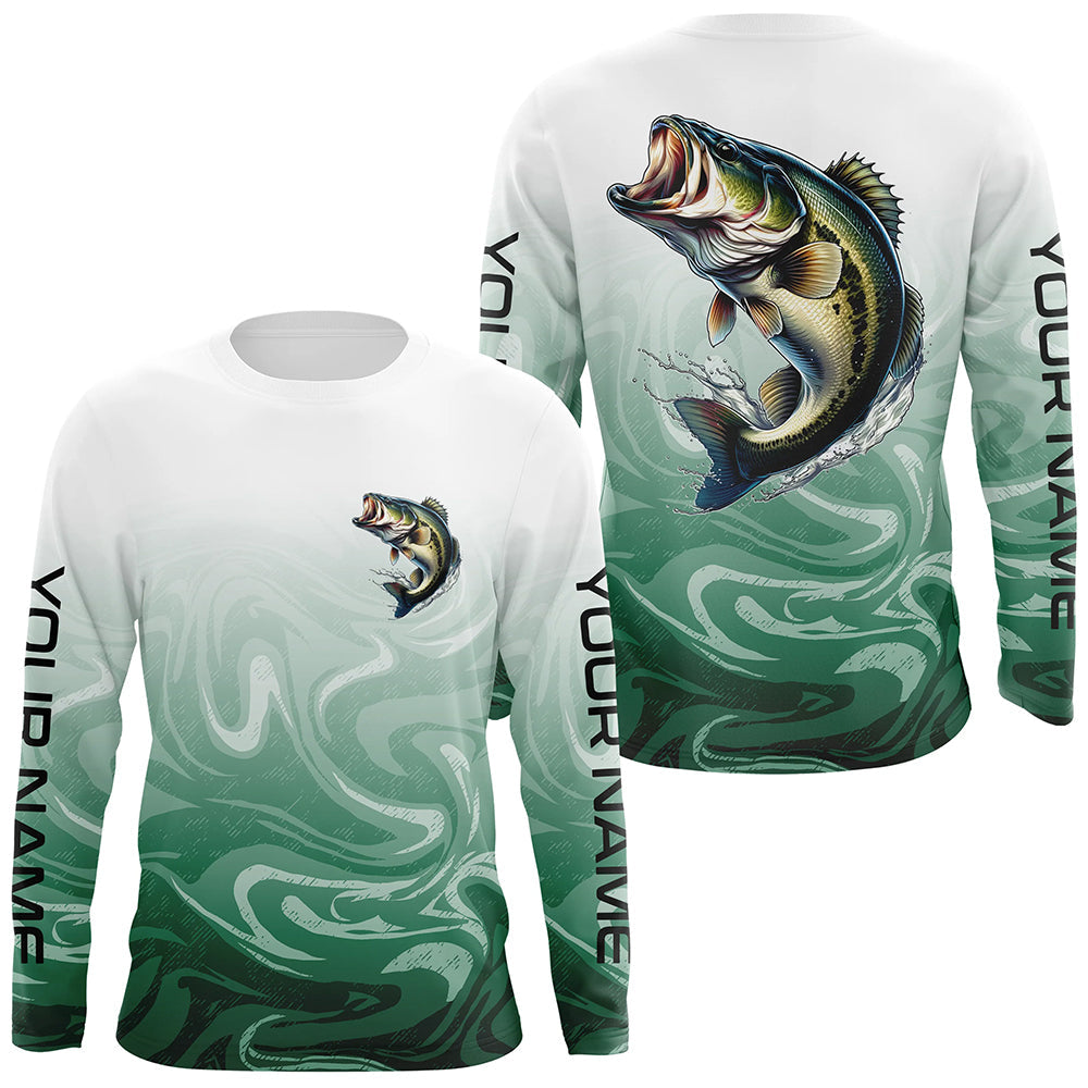 Custom Largemouth Bass Long Sleeve Tournament Camo Fishing Shirts, Bass Fishing Jerseys IPHW6042