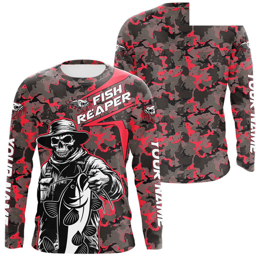 Custom Red Camouflage Catfish Fish Reaper Long Sleeve Tournament Fishing Shirts IPHW9296