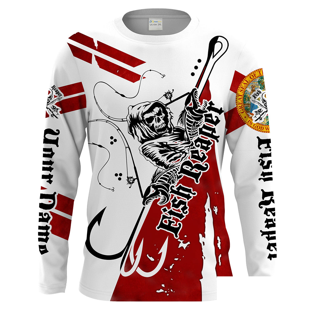 Florida Fish reaper Custom Men Long Sleeve Fishing Shirts, Florida flag performance fishing shirts - HPW68