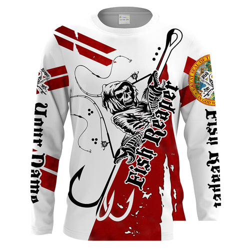 Florida Fish reaper Custom Men Long Sleeve Fishing Shirts, Florida flag performance fishing shirts - HPW68
