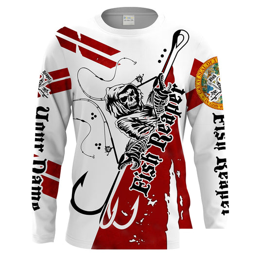 Florida Fish reaper Custom Men Long Sleeve Fishing Shirts, Florida flag performance fishing shirts - HPW68