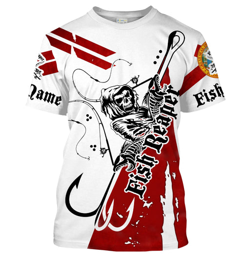 Florida Fish reaper Custom Men Fishing T Shirts, Florida flag performance Fishing T Shirts - HPW68