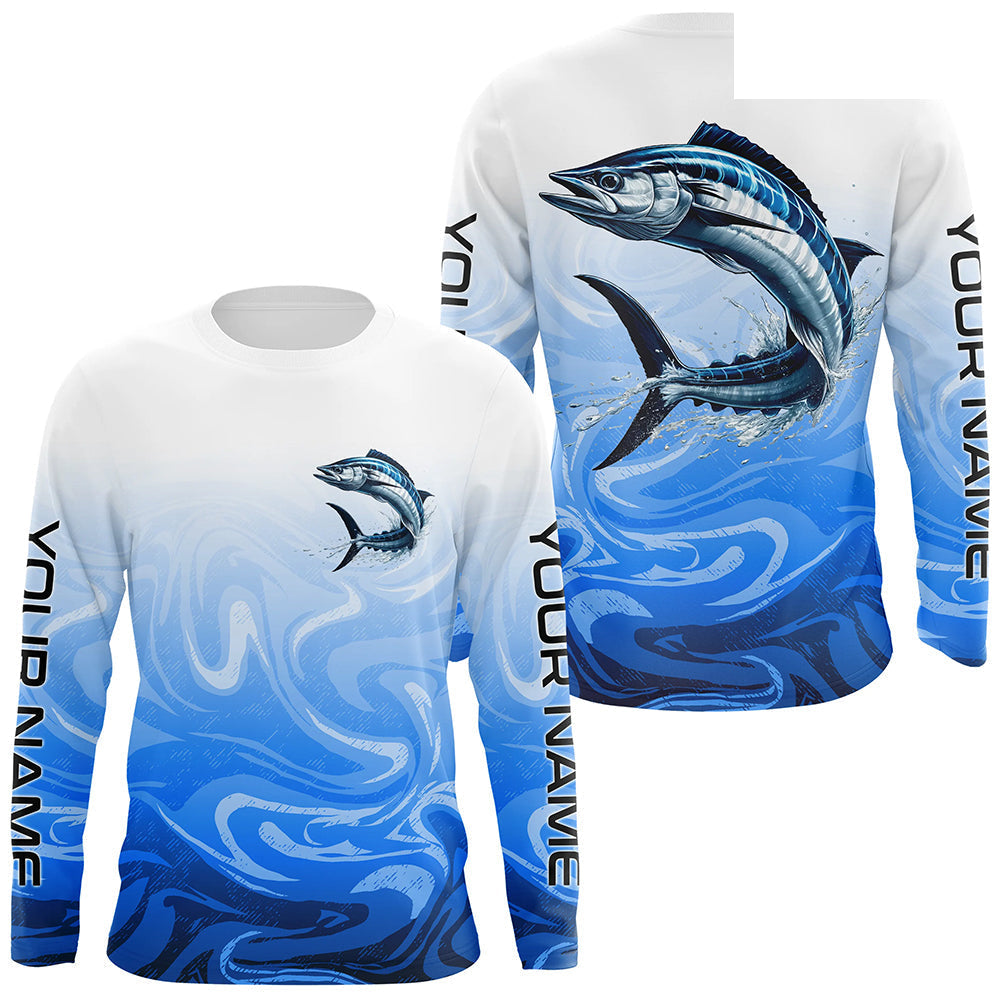 Wahoo Fishing Custom Long Sleeve Performance Shirts, Wahoo Saltwater Fishing Apparel | Blue Camo IPHW6367