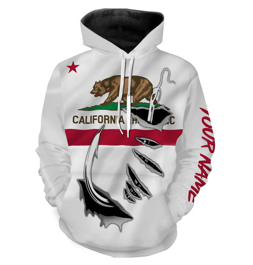 CA Fishing Fish Hook California Flag Custom All over print Hoodie Fishing Shirts personalized fishing gifts for Fishing lovers - HPW314