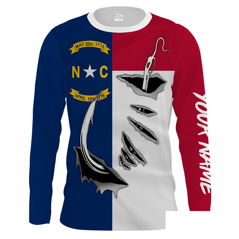 North Carolina Flag Custom mens Long Sleeve performance Fishing Shirts, NC Flag Patriotic Fishing gifts - HPW14