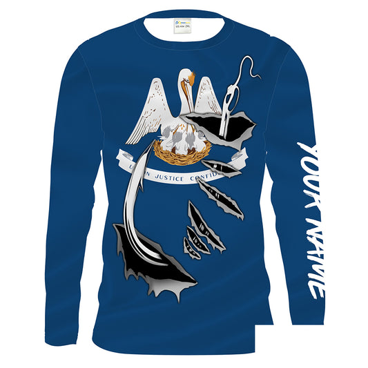 Louisiana Flag Fishing 3D Fish Hook UV protection Custom men Long Sleeve performance Fishing Shirts - HPW36