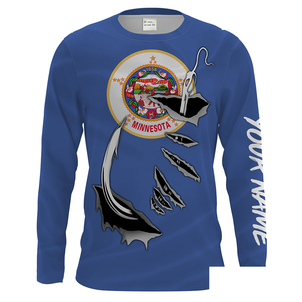 MN Fishing Minnesota Flag Fishing 3D Fish Hook Custom Men Long Sleeve performance Fishing Shirts - HPW37