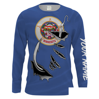 MN Fishing Minnesota Flag Fishing 3D Fish Hook Custom Men Long Sleeve performance Fishing Shirts - HPW37