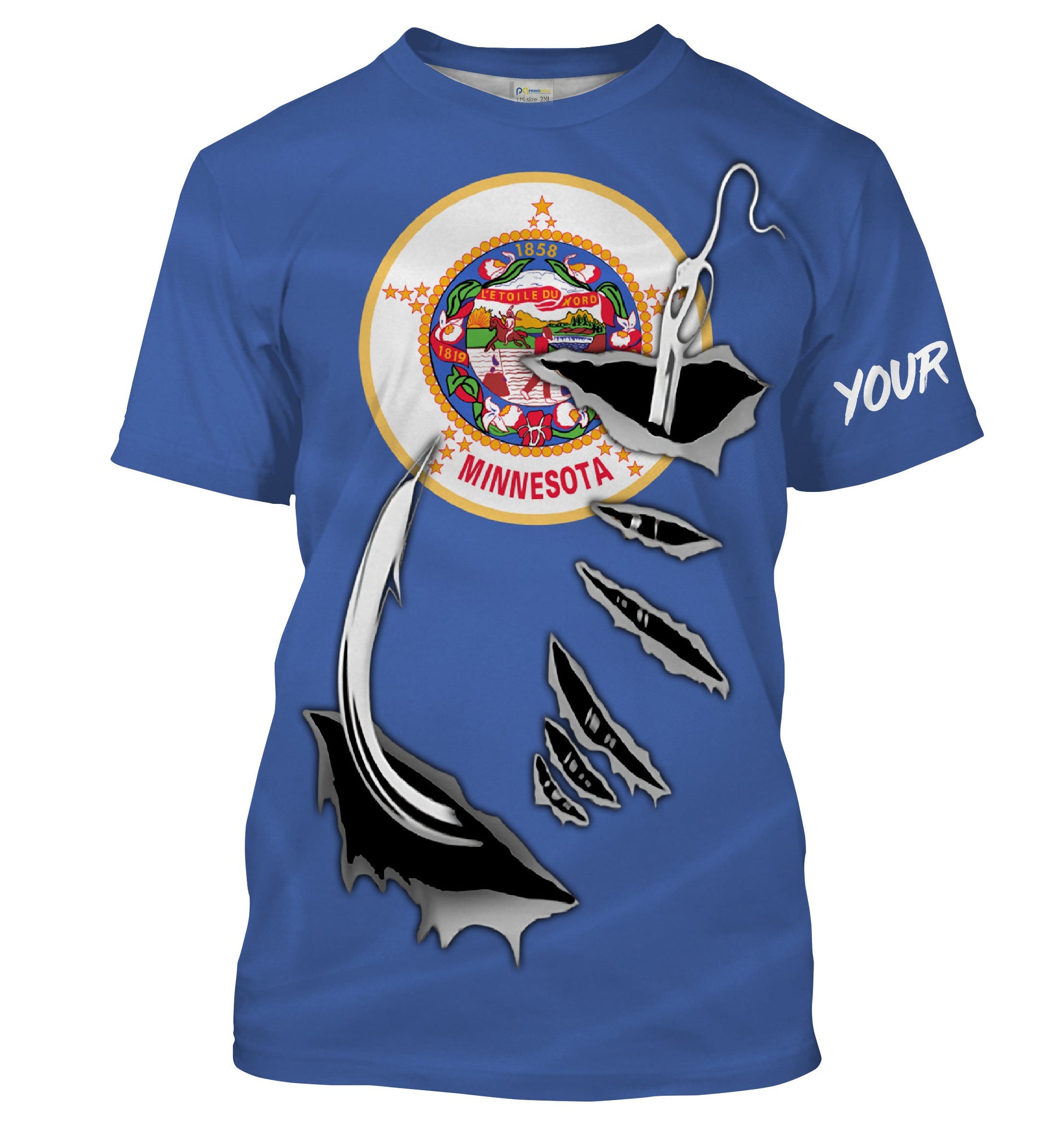 MN Fishing Minnesota Flag Fishing 3D Fish Hook Custom Men performance Fishing T Shirts - HPW37