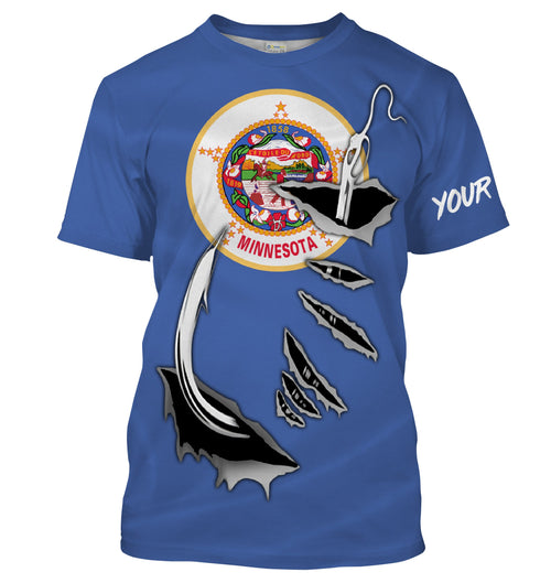 MN Fishing Minnesota Flag Fishing 3D Fish Hook Custom Men performance Fishing T Shirts - HPW37