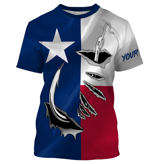 Custom Texas Flag Texas Fishing 3D Fish Hook UV Protection Men personalized Fishing T Shirts - HPW34