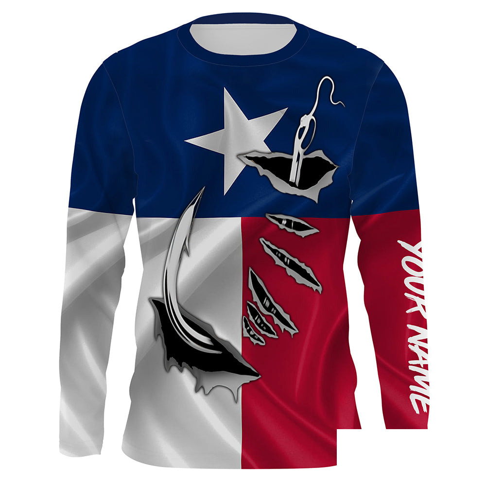 Custom Texas Flag Texas Fishing 3D Fish Hook UV Protection Long Sleeve personalized fishing apparel gift IPHW450