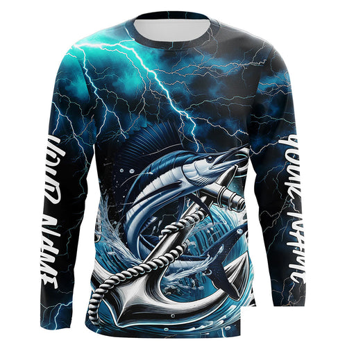 Blue Thunder Lightning Anchor Custom Nautical Sailfish Saltwater Long Sleeve Fishing Shirts For Men IPHW8181