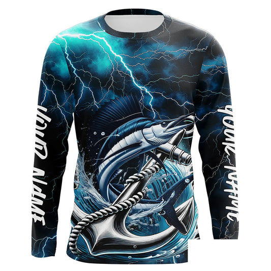 Blue Thunder Lightning Anchor Custom Nautical Sailfish Saltwater Long Sleeve Fishing Shirts For Men IPHW8181