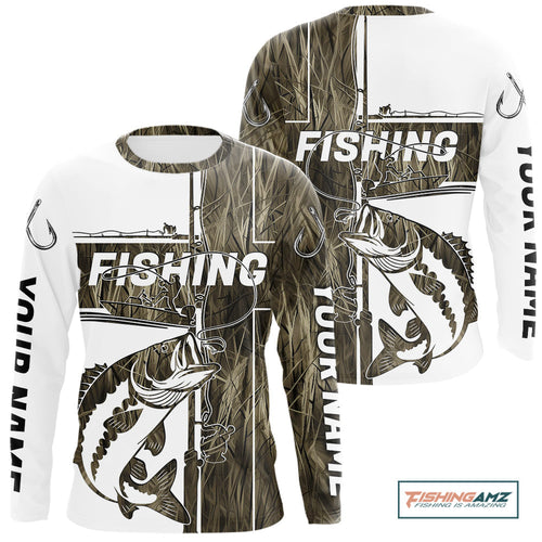 Custom Grass Camo Cross Faith Largemouth Bass Long Sleeve Tournament Fishing Shirts IPHW9148