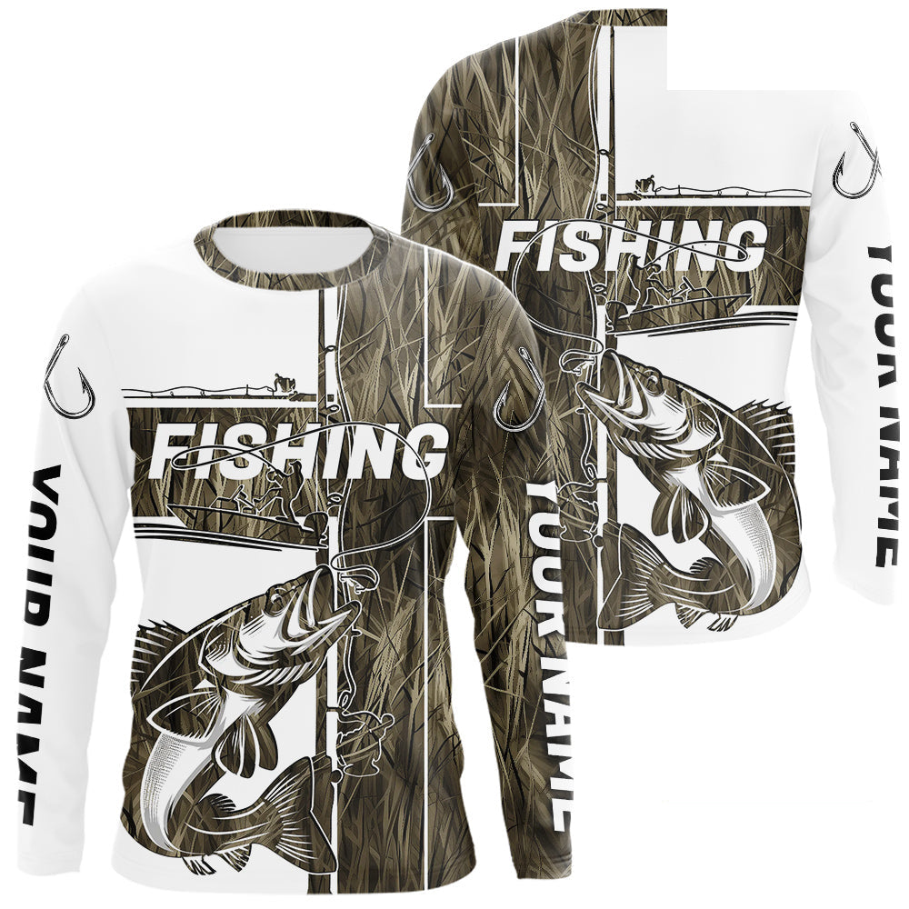 Custom Grass Camo Cross Faith Walleye Long Sleeve Tournament Fishing Shirts IPHW9150